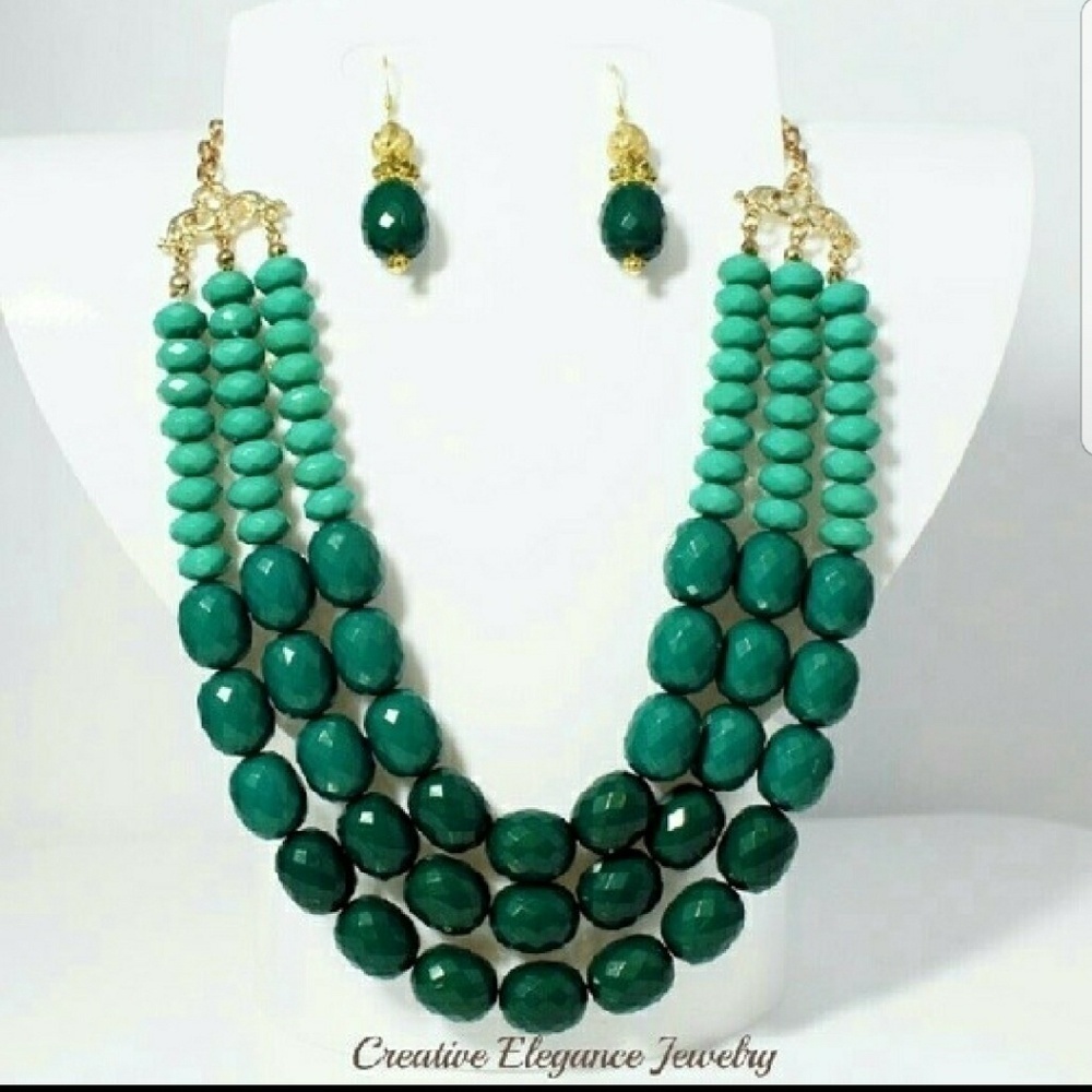 Beaded Statement Necklace and Earring Set